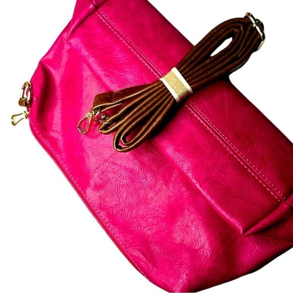 💖NWOT Pink Handbag Gold Hardware Brown Accents 13x8 Shoulder Purse Chic